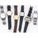 Six vintage and modern gentlemen's wristwatch, including two Seiko quartz, Raymond Weil, a Record, a