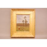 H. Gibbs (20th century), 29cm by 22cm, oil on canvas, Girl in Landscape, signed, in gilt frame