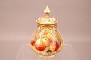 An early Royal Worcester Porcelain pot Pouria and cover, the pierced domed lid with bud finial,