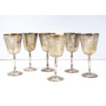 A set of six 1970s silver goblets by CSG & CO, 14cm, 23.25 oz., engraved scrolling foliage to