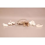 Six Royal Copenhagen porcelain figures, including a badger, 20cm, a pair of piglets, a pair of