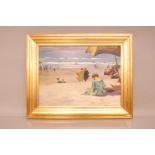 British School (20th century), 28cm by 38cm, oil on canvas, Beach Scene, c1950s, not signed, framed