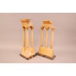 A pair of rare 19th century Italian carved marble Grand Tour Roman ruin souvenirs, 39cm high, and