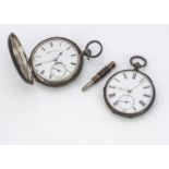 Two Victorian period silver pocket watches, one a full hunter, the other open faced, AF (2)