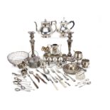 A small group of silver and a collection of silver plate, including a pair of silver and mop