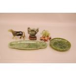 A collection of Five Chinese jadeite, nephrite and hardstone carved items, Cira late 19th early 20th