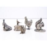 A modern silver mouse and cockerel, 3.5 oz., together with a silver filled pheasant group, a