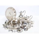 A large collection of silver plate, in two boxes, including a tea set, a café au lait set, a punch