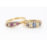 A ruby and diamond 18ct gold five stone dress ring, ring size S together with an early 20th