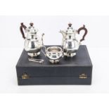 A George V silver three piece coffee set from Hardy Brothers, 36 oz., Birmingham 1929, presented