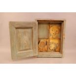 A shabby chic cabinet with interior painted scene of teddy bears and toys, 50cm by 38cm, recycled