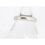 A 9ct white gold D shaped wedding band, 3.6mm, ring size P, 3.3g