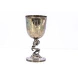 A late 19th century Chinese white metal trophy goblet by WH, 27cm high, 25.2 oz., unfortunately