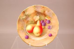 A first half 20th century Royal Worcester Porcelain plate, 16cm, painted with pears and blackberries