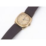 An Art Deco period Waltham 9ct gold cased gentleman's wristwatch, 29mm square case, gilt dial with