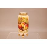 An early 20th century Royal Worcester Porcelain vase, oblong with pierced rim and supported on three