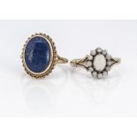A 9ct gold lapis lazuli oval dress ring, with rope twist setting, ring size R, together with a 9ct