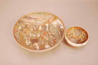 Two c1920s Japanese earthenware Satsuma style bowls, the largest 24cm diameter, each well painted
