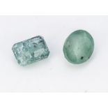 Two certificated loose Emeralds, both with continental certificates, mixed oval cut 3.48cts and an
