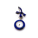 A late 19th century Swiss silver and enamelled fob watch, 29mm wide, appears to run, damages,