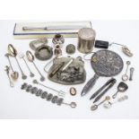 A small quantity of white metal and silver plated items, including a silver plated hand mirror,