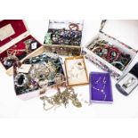 A large collection of costume jewellery, including a collection of costume rings, a musical