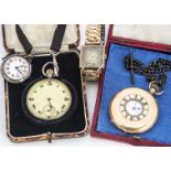 A group of four watches, including an Art Deco 9ct cased gold Avia on expanding strap, a silver