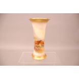 An early 20th century Royal Worcester porcelain vase, with flared rim, 19cm, with highland cattle in