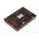 A Victorian tortoiseshell card case, 10.8cm, with inlaid silver panel to top, button release opening