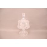 A large 1970s cut glass horseracing trophy footed bowl and cover, 43cm high, engraved The Ritz (