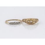 An early 20th Century old cut platinum and 18ct gold five stone diamond dress ring, ring size P,