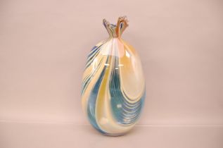 A large modern Studio Glass vase by Peter Layton. 43.5cm, in sea blue with creams and light brown