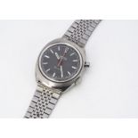 A c1970s Omega Chronostop stainless steel gentleman's wristwatch, 35mm, grey dial with batons and