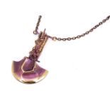 A lapponia 'General Motors' pendant and chain, designed by Bjorn Weckstrom in petrol purple and