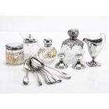 A small collection of 19th century and later silver and other items, including a set of silver