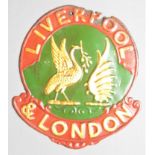 Liverpool and London Fire and Life Insurance Company Fire Mark, W96A, tinned iron, overall VG, but