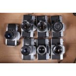 A Group of SLR Cameras, a a Miranda EE, a Miranda F, a Topcon Uni, a Cosina Hi-Lite, a Mamiya Auto-