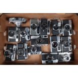 A Tray of 35mm Rangefinder Cameras, including a Super Frankarette, a Wirgin Edixa, a Minolta Hi-