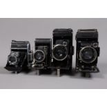 Four Zeiss Ikon Folding Cameras, a Zeiss Ikon Icarette plate camera, with Compur Rapid shutter, Carl