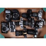 A Tray of SLR Cameras, including a Fujica ST 605N, a Cosina PM-1, a Chinon Singlex TLS, all shutters