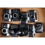 A Tray of Soviet Cameras, including a Zenit 3M, shutter working, with 58mm f/2 lens, a Zorki 4K,