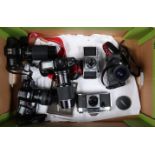 Various SLR Cameras, comprising a Pentax A3 SLR with a Takumar-A Zoom 28-80mm f/3.5-4.5 lens, a