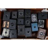 A Tray of Box Cameras, including an Ensign Rectilinear Raoid, a Popular Brownie, a Coronet 020