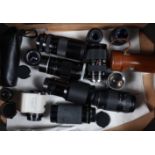 Various SLR Lenses including an Asahi Takumar 105mm f/2.8, a Canon FD 35-70mm f/4 AF lens, a Canon