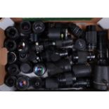 A Tray of SLR Lenses, brands include Canon EF-S (2), Canon FD (1), Nikon AF Nikkor (1), Minolta