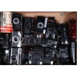 A Tray of Compact Cameras, including a Konica C35, a Canon Sure Shot Ace, a Praktica SA90, a Minolta