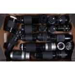 A Tray of Various Lenses, brands include Canon (2), Carl Zeiss Jena (1), Cosina (1), Miranda (1),