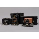Three Folding Bed Cameras, a Blair roll film camera, No 524, Patented Sep 2.84,-304406, body F-G,