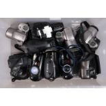 A Tray of Bridge Cameras, including an Olympus IS-3DLX, IS-21, IS-100, IS-200 (2), a Canon Epoca (