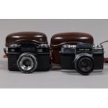 Two Zeiss Ikon Contaflex SLR Cameras, comprising a black Contaflex S Automatic, serial no R 89379,